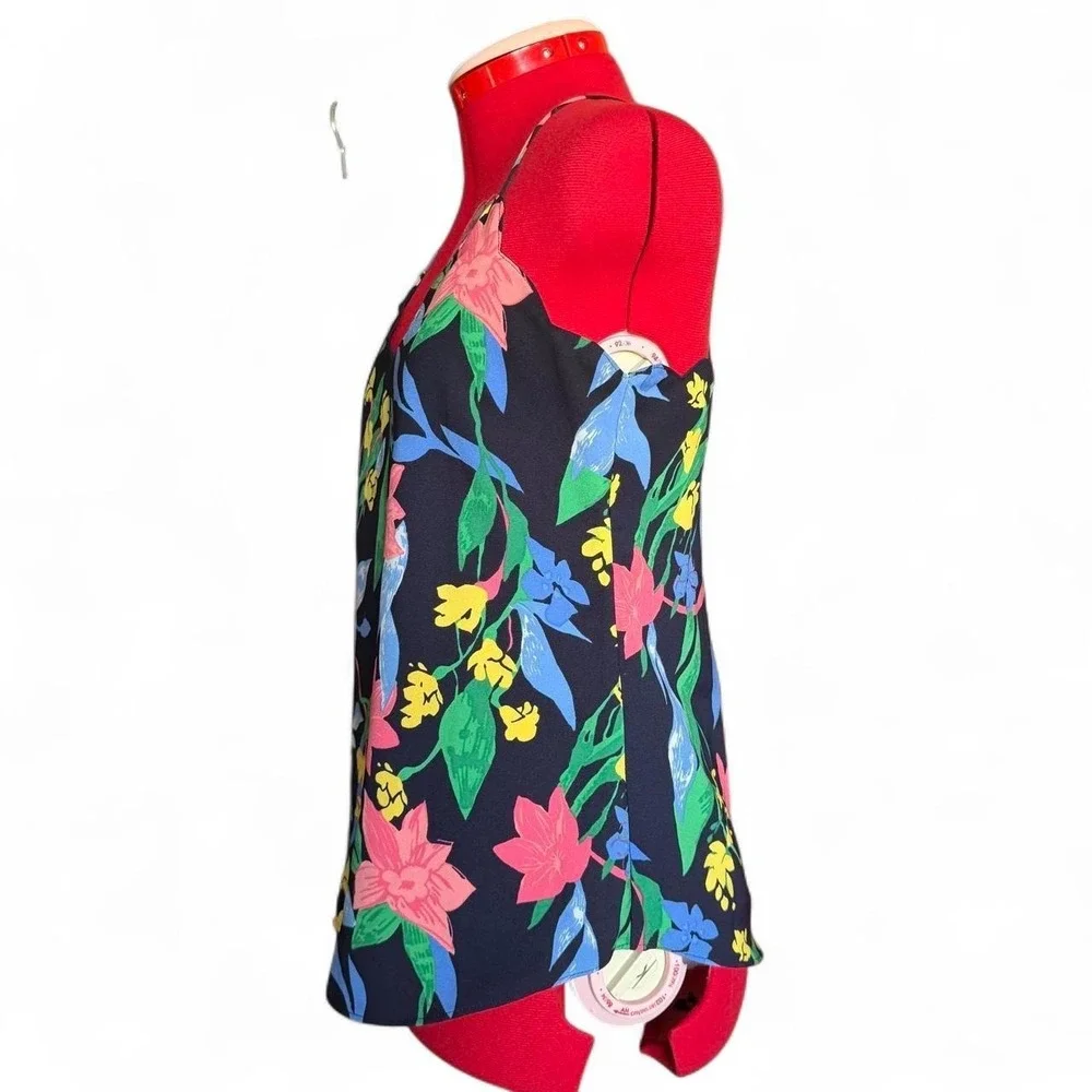 J Crew Multicolored Sleeveless Racerback Tank Top Scalloped Blouse Preppy